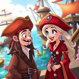 A charming Disney-style scene depicting two characters engaged in a lively conversation