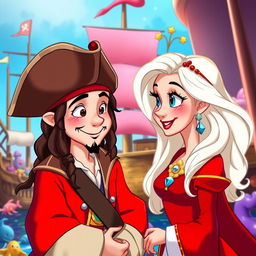 A charming Disney-style scene depicting two characters engaged in a lively conversation