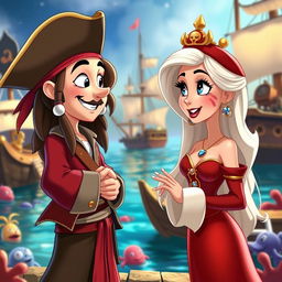 A charming Disney-style scene depicting two characters engaged in a lively conversation