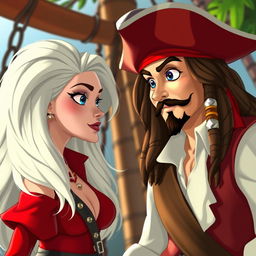 An animated-style depiction of a captivating scene featuring two characters in a dynamic conversation