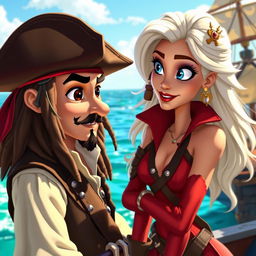 An animated-style depiction capturing a vibrant scene where two characters are engaged in an animated conversation