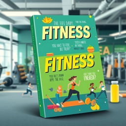 A vibrant and energetic ebook cover design focused on fitness, featuring dynamic characters engaged in various forms of exercise such as weightlifting, running, and yoga