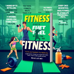 A vibrant and energetic ebook cover design focused on fitness, featuring dynamic characters engaged in various forms of exercise such as weightlifting, running, and yoga