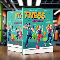 A vibrant and energetic ebook cover design focused on fitness, featuring dynamic characters engaged in various forms of exercise such as weightlifting, running, and yoga