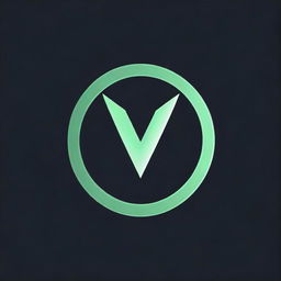 Create a pronounced gaming logo displaying a luminous green 'V' inside a circle, standing out against a stark black backdrop.