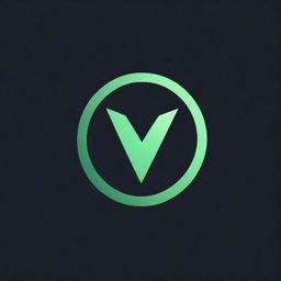 Create a pronounced gaming logo displaying a luminous green 'V' inside a circle, standing out against a stark black backdrop.