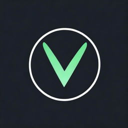 Create a pronounced gaming logo displaying a luminous green 'V' inside a circle, standing out against a stark black backdrop.