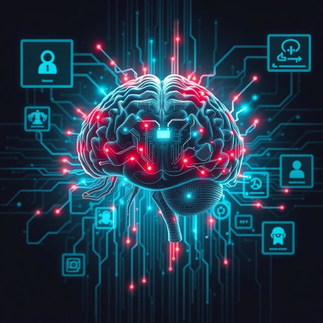 A visually striking digital artwork representing the concept of brain hacking