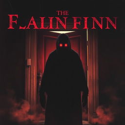 A chilling movie poster featuring a black ghostly figure with glowing red eyes standing ominously in front of an old, creaky door