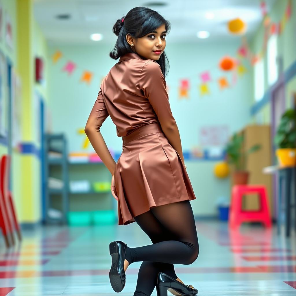 A full-body portrait of an Indian teenage girl, around 15 years old, in a fashionable school uniform