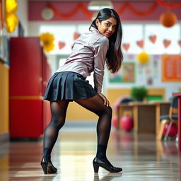 A full-body portrait of an Indian teenage girl, around 15 years old, in a fashionable school uniform