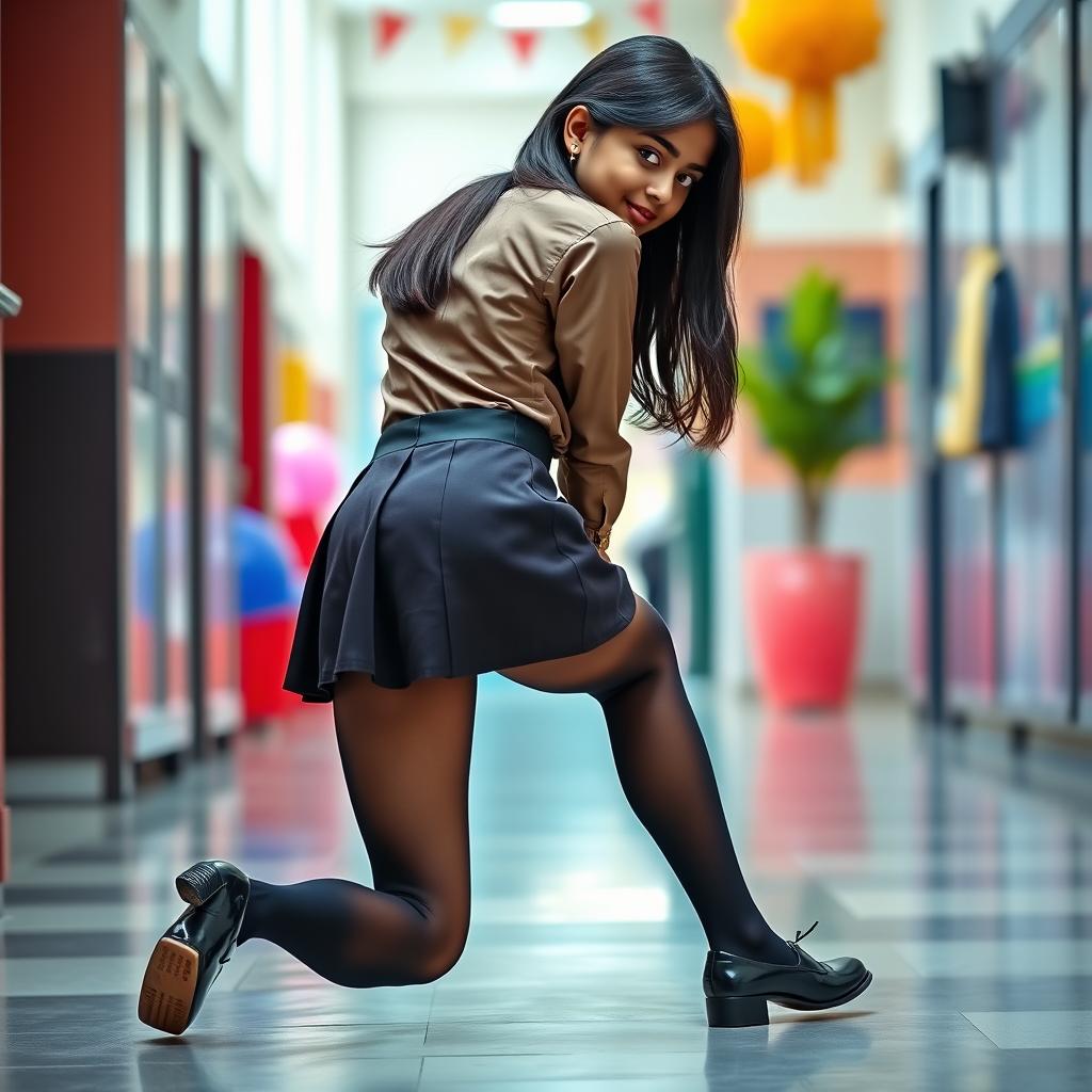 A full-body portrait of an Indian teenage girl, around 15 years old, in a fashionable school uniform