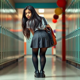 A full-body portrait of an Indian teenage girl, around 15 years old, wearing a fashionable school uniform