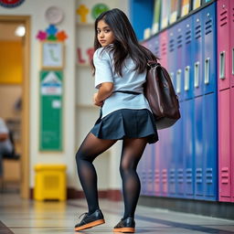 A full-body portrait of an Indian teenage girl, around 15 years old, wearing a fashionable school uniform