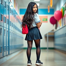 A full-body portrait of an Indian teenage girl, around 15 years old, wearing a fashionable school uniform