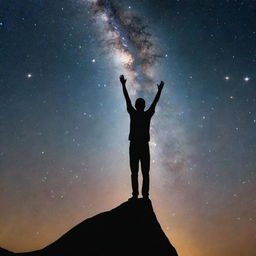 Symbolic representation of the largest human aspiration, depicted as a person reaching for a star in the cosmos.