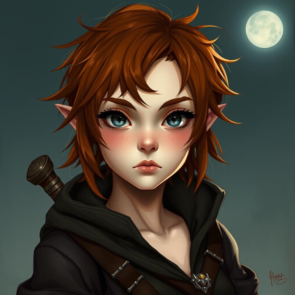 A beautifully painted portrait of a female halfling rogue, showcasing her adventurous spirit