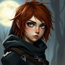 A beautifully painted portrait of a female halfling rogue, showcasing her adventurous spirit