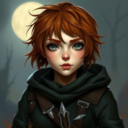 A beautifully painted portrait of a female halfling rogue, showcasing her adventurous spirit