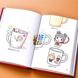 A beautifully illustrated collection of anime-themed mugs, each displayed on its own page in a visually striking layout