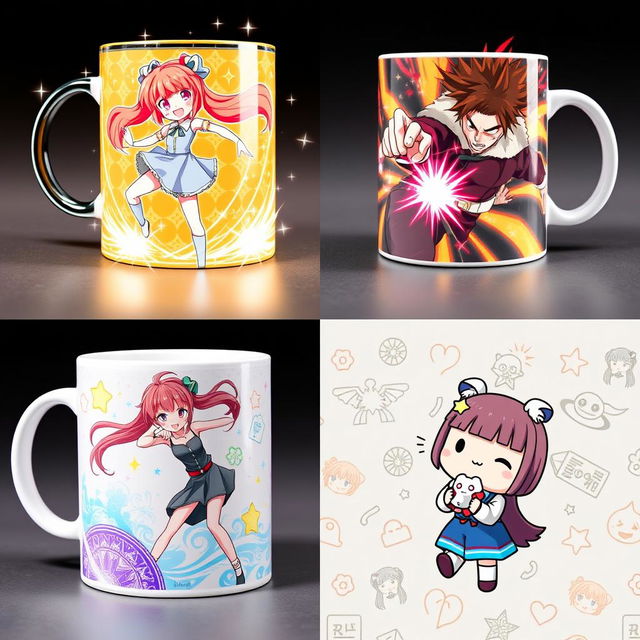 A delightful collection of anime-themed mugs, with each mug displayed in a separate image