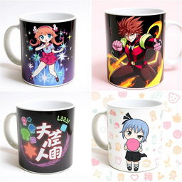 A delightful collection of anime-themed mugs, with each mug displayed in a separate image