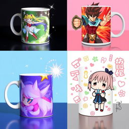 A delightful collection of anime-themed mugs, with each mug displayed in a separate image