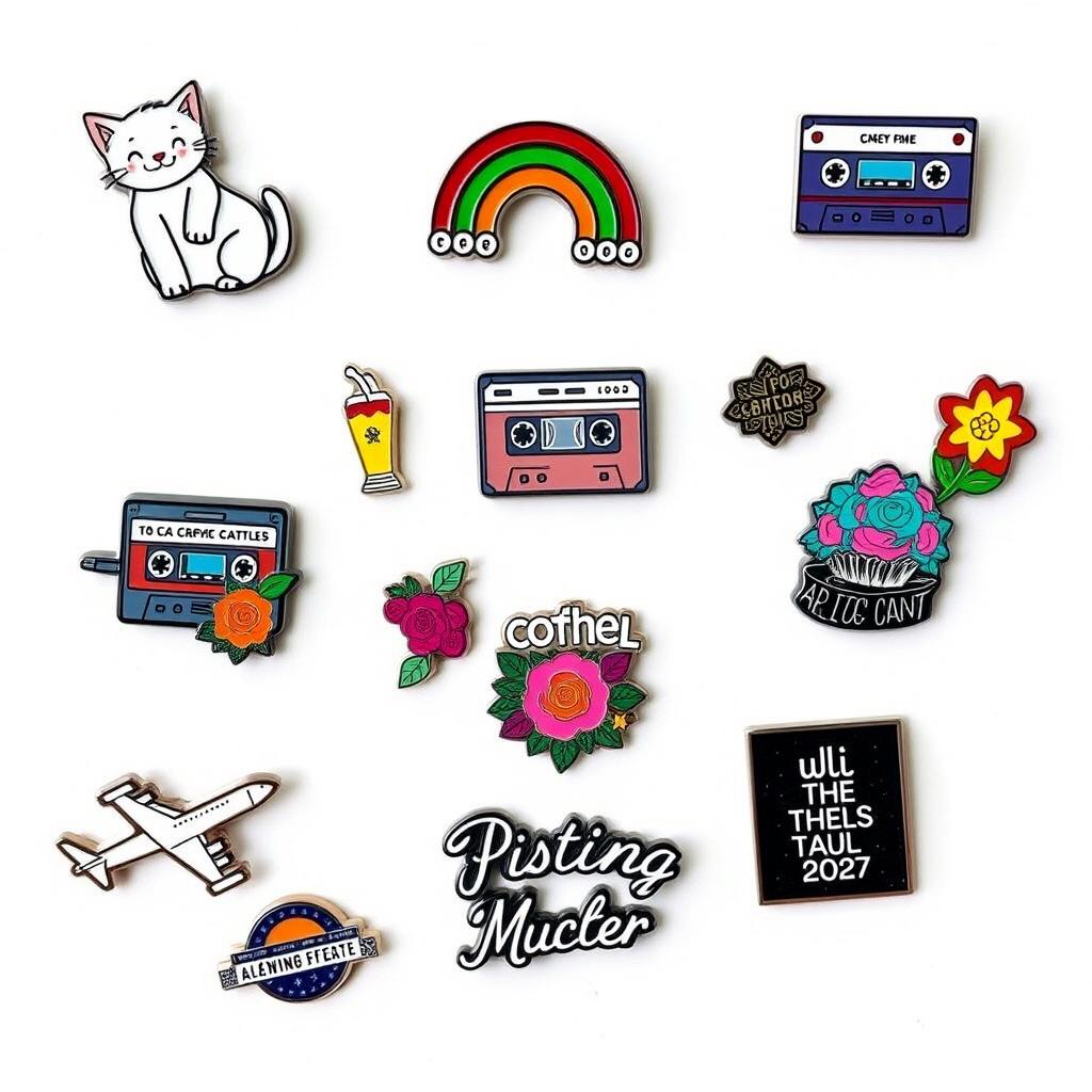 A diverse collection of pins, each displayed in its own image, showcasing a variety of themes and designs