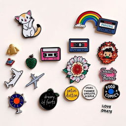 A diverse collection of pins, each displayed in its own image, showcasing a variety of themes and designs