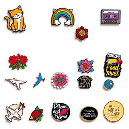 A diverse collection of pins, each displayed in its own image, showcasing a variety of themes and designs