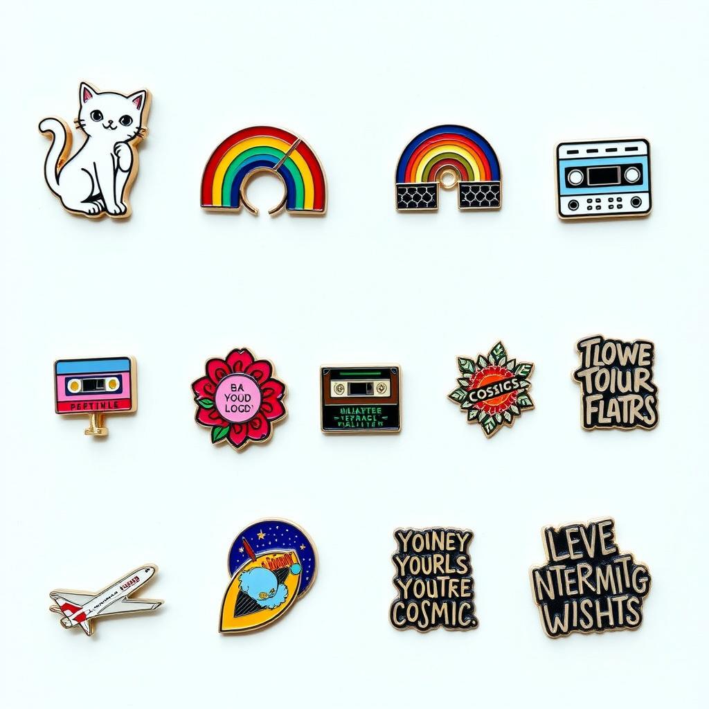 A diverse collection of pins, each displayed in its own image, showcasing a variety of themes and designs