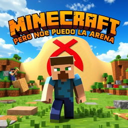 A vibrant and eye-catching YouTube thumbnail for a video titled 'Minecraft Pero No Puedo Tocar la Arena'