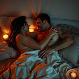 A sensual and intimate scene featuring a couple engaged in a passionate embrace, showcasing their chemistry and connection