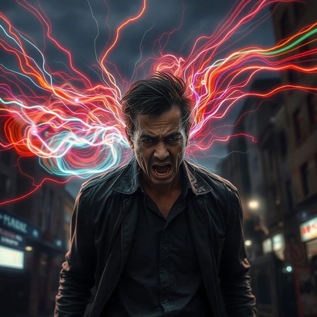 A scene depicting a person experiencing the dramatic effects of an electromagnetic attack