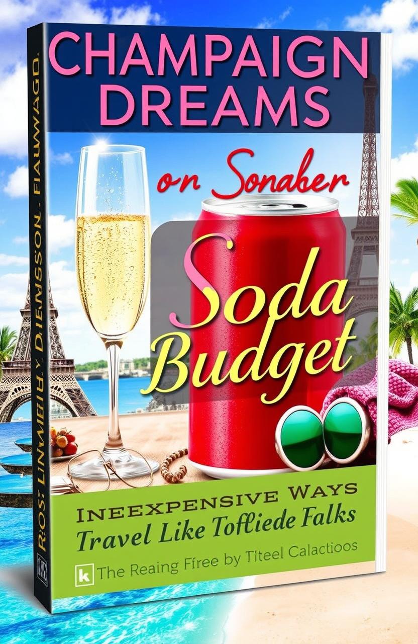 An engaging and colorful Kindle ebook cover for "Champaign Dreams on A Soda Budget: Inexpensive Ways To Travel Like Rich Folks"