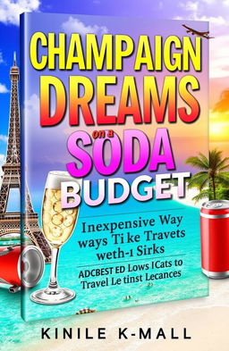 An engaging and colorful Kindle ebook cover for "Champaign Dreams on A Soda Budget: Inexpensive Ways To Travel Like Rich Folks"