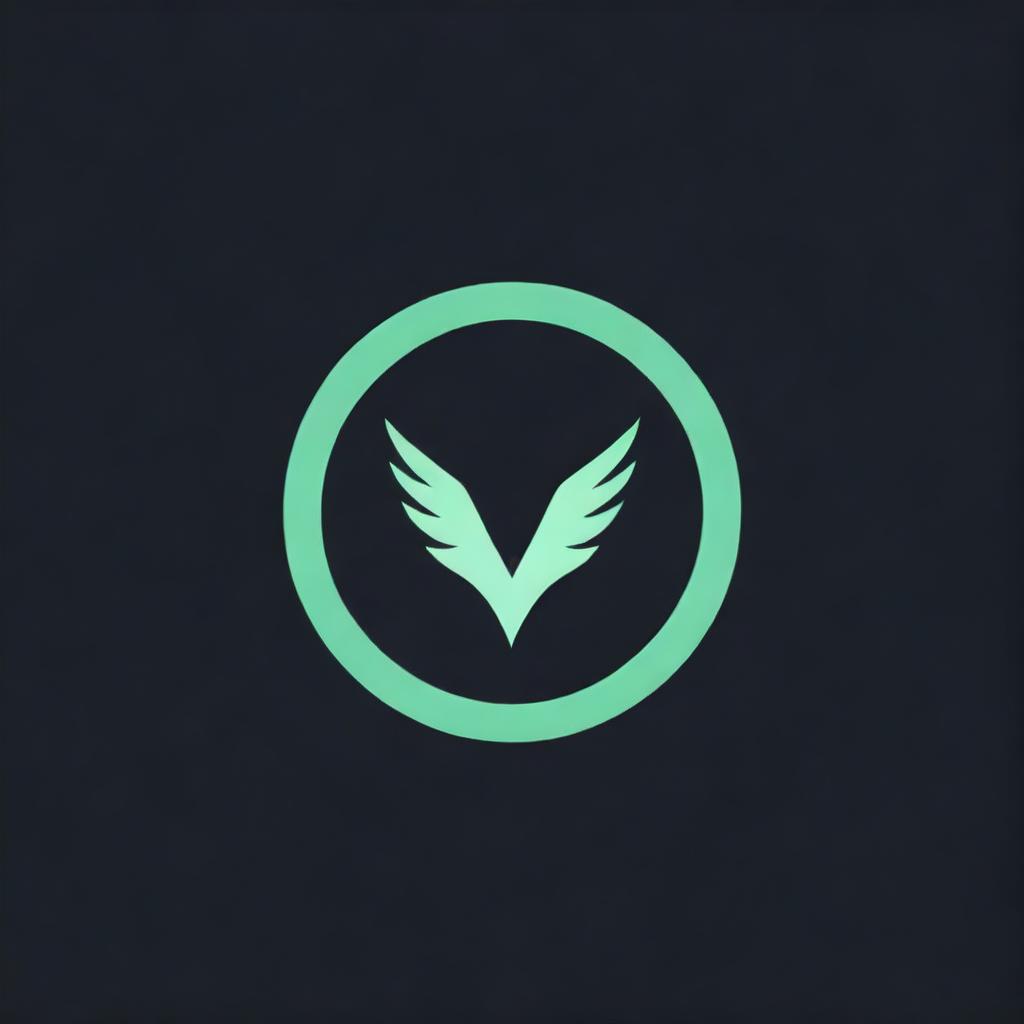 Craft a compelling gaming logo containing a luminescent green 'V' within a painted circle, offset by a dark black backdrop.