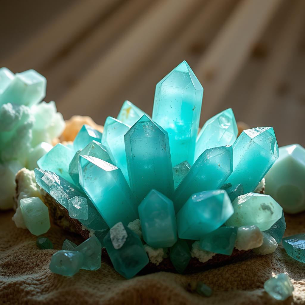 An enchanting arrangement of Amazonite crystals, showcasing their mesmerizing turquoise and green shades