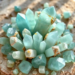 An enchanting arrangement of Amazonite crystals, showcasing their mesmerizing turquoise and green shades