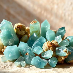 An enchanting arrangement of Amazonite crystals, showcasing their mesmerizing turquoise and green shades