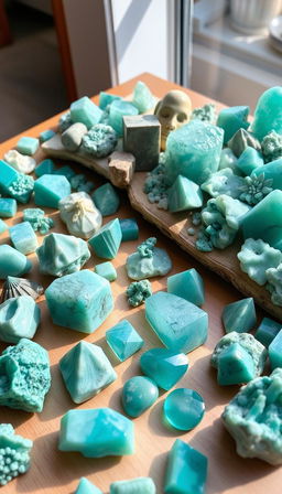 An expansive display of Amazonite crystals, showcasing their vibrant turquoise and green hues in various sizes and shapes