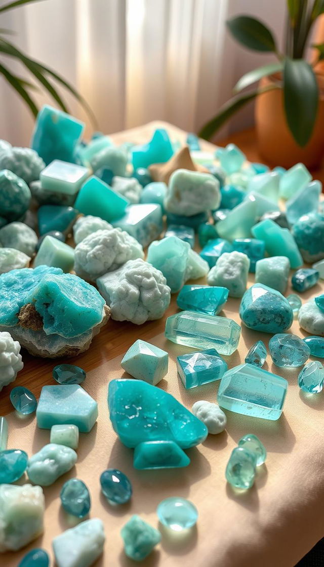 An expansive display of Amazonite crystals, showcasing their vibrant turquoise and green hues in various sizes and shapes