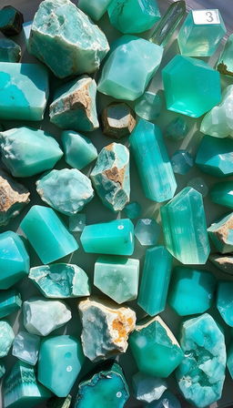 A stunning collection of Amazonite crystals displayed on a transparent background