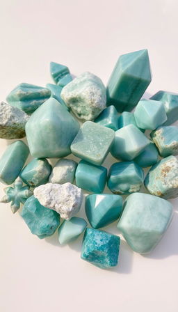 A stunning collection of Amazonite crystals displayed on a transparent background