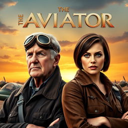 An emotionally epic movie poster featuring two pilots; an older man with a distinguished look, played by actor Bill Nighy, wearing a vintage pilot uniform with leather aviator goggles resting on his forehead