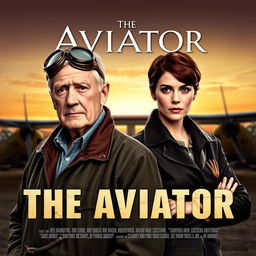 An emotionally epic movie poster featuring two pilots; an older man with a distinguished look, played by actor Bill Nighy, wearing a vintage pilot uniform with leather aviator goggles resting on his forehead