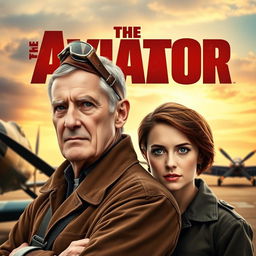 An emotionally epic movie poster featuring two pilots; an older man with a distinguished look, played by actor Bill Nighy, wearing a vintage pilot uniform with leather aviator goggles resting on his forehead