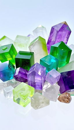 A captivating collection of Fluorite crystals displayed against a transparent background