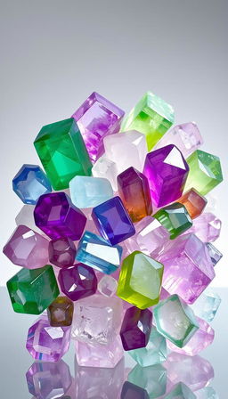 A vibrant assortment of Fluorite crystals displayed against a transparent background