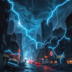 A dramatic portrayal of a devastated city influenced by the theme of electromagnetism